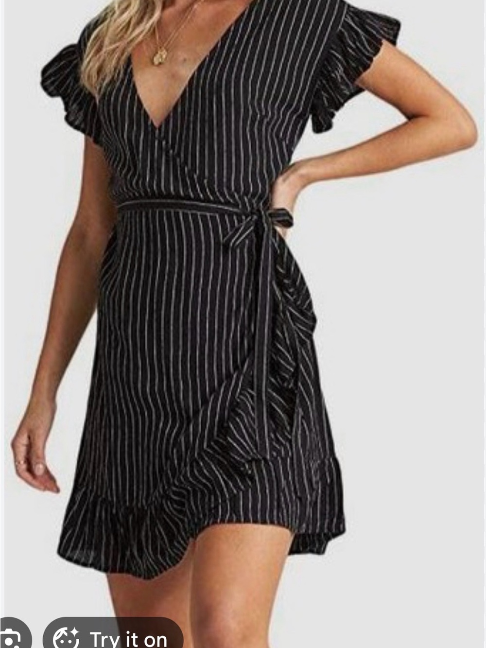 Billabong Wrap and Roll Black and White Stripe Short Dress with Ruffles SZ M NWT